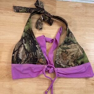 Realtree Halter Bikini Top Women's Purple Camouflage Center-Cinch Medium NWT Y2K